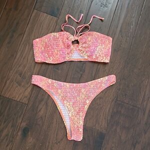 Vibrant Colorful Strapless Hi-Cut Smocked Bikini size XL